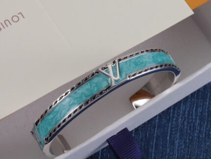 Louis Vuitton (LV) Monogram Turquoise-Inlaid Open Cuff Bracelet