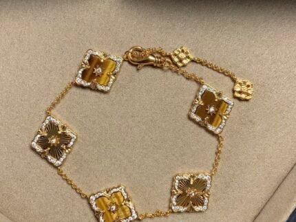 Buccellati-style Four-Leaf Clover/Five-Petal Tiger Eye Double-Sided Bracelet